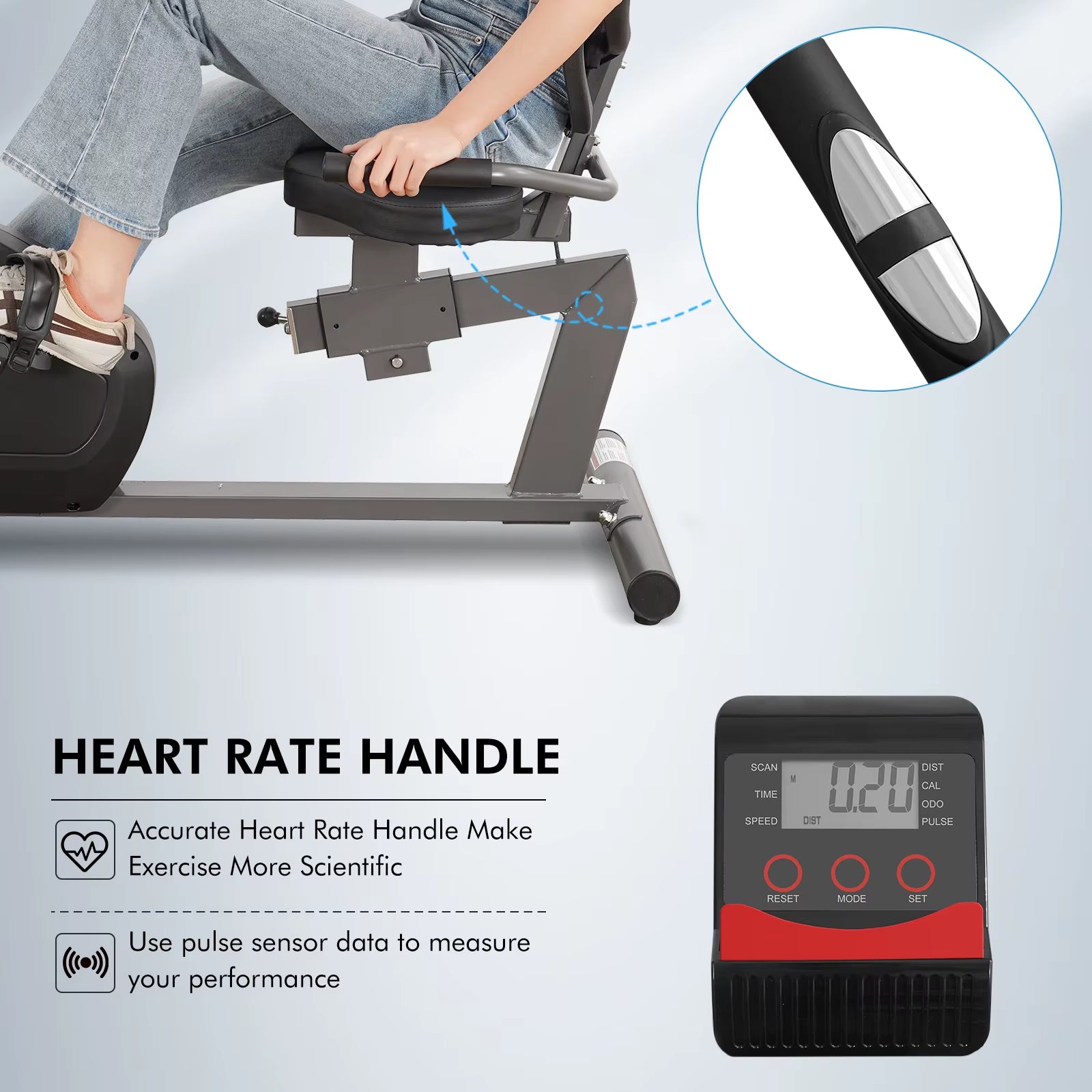 Recumbent Exercise Bike for Home Stationary Bike Sturdy Quiet 8 Levels Recumbent Bikes Large Comfortable Seat Heart Rate Handle