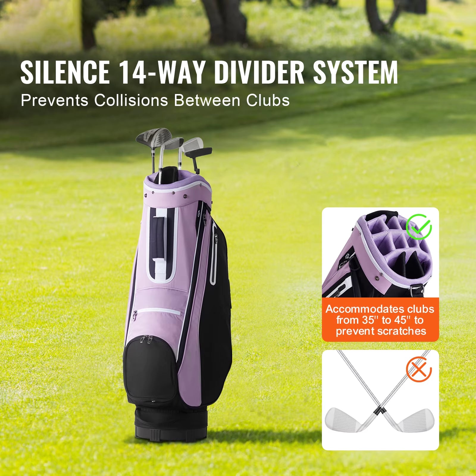 Golf Cart Bag with 14 Way Organizer Divider Top, 36” Multiple Pockets Premium Cart Bag, Durable Golf Bags with Handles