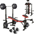 6 in 1 660Lbs Weight Bench Set with Squat Rack, Bench Press Set with Barbell Rack, Adjustable Incline Strength Training Workout