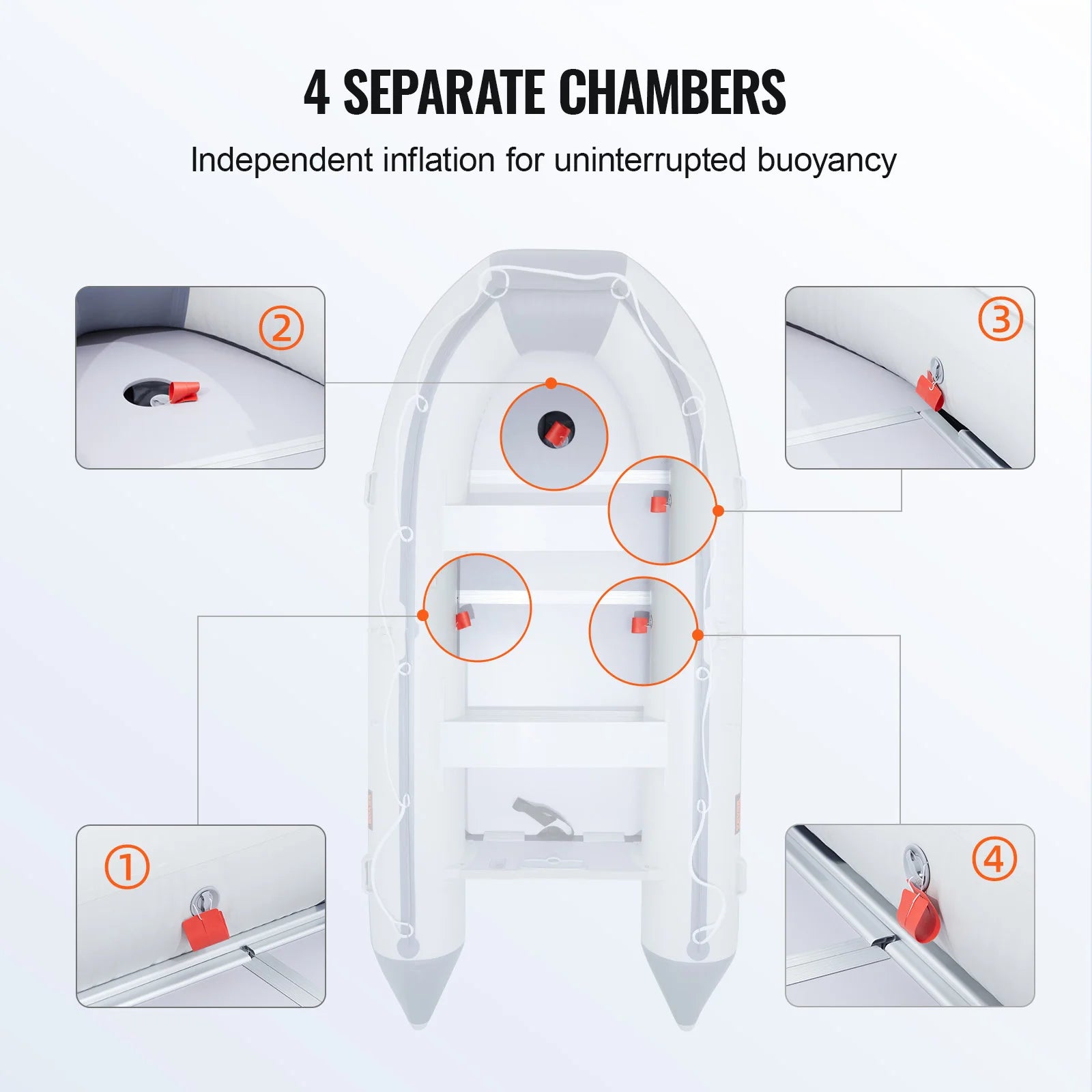 Inflatable Dinghy Boat 6-Person Transom Sport Tender Boat Marine Wood Floor and Adjustable Aluminum Bench Oars Air Pump