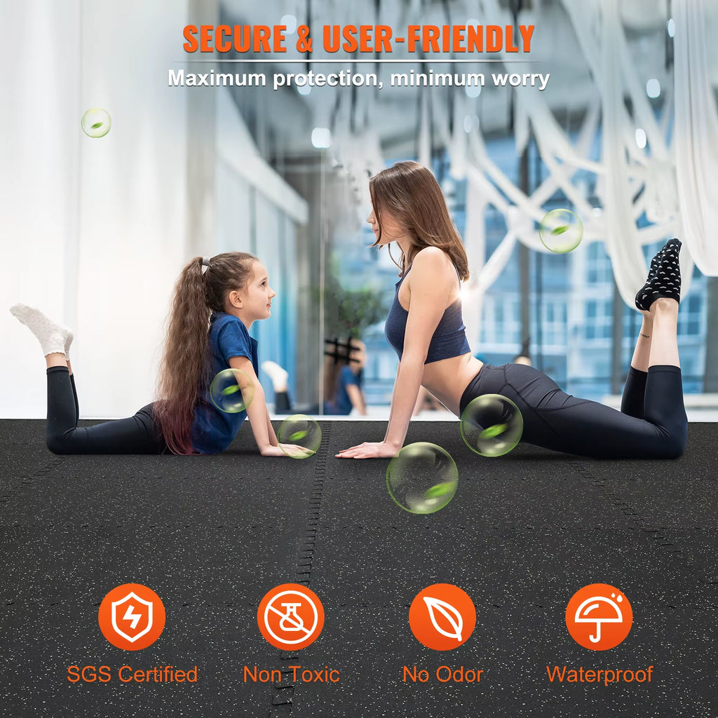 25/12/6 PCS 1/2 in Thick Gym Floor Mats EVA Foam & Rubber Top Interlocking Workout Floor Mats Waterproof Exercise Mats