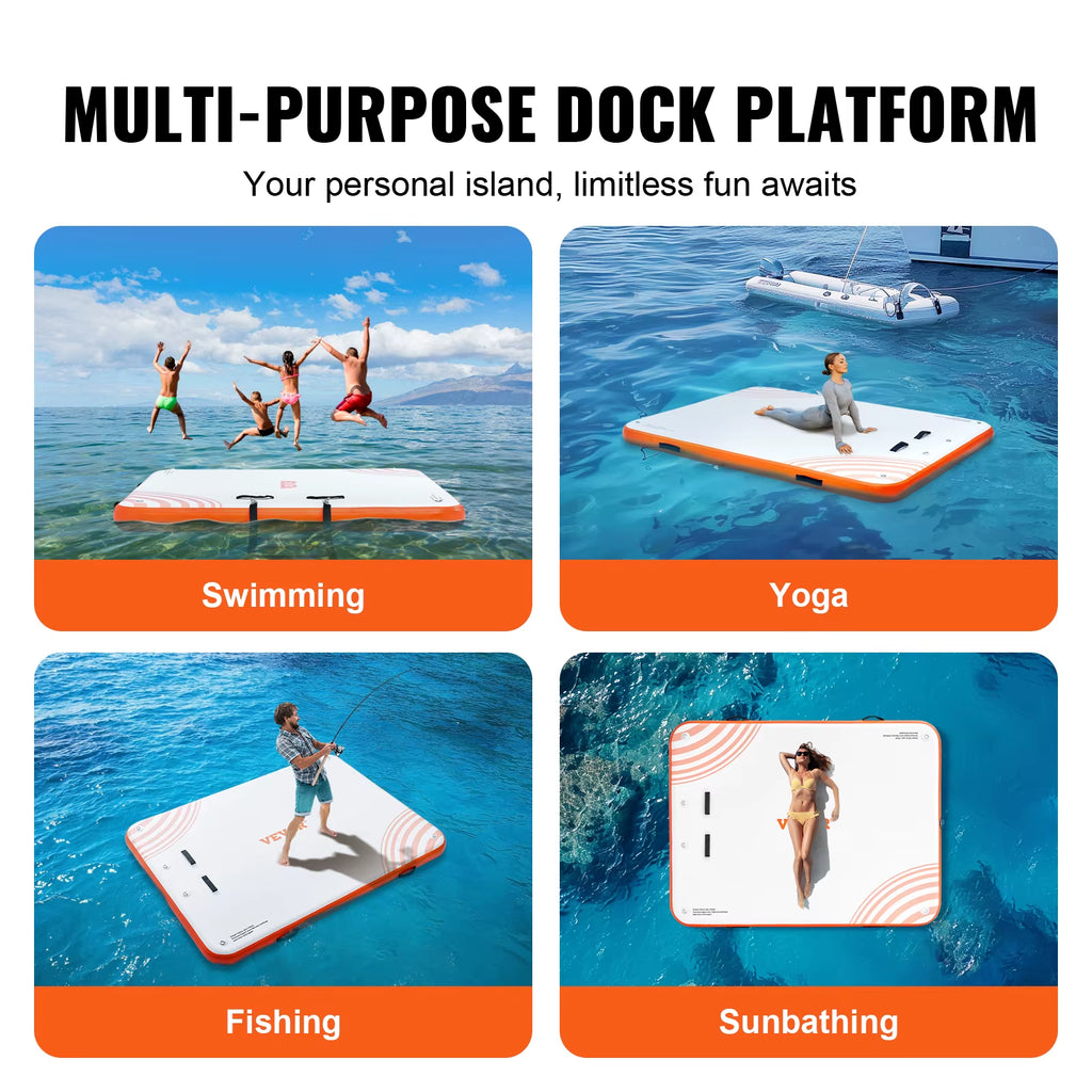 Succebuy Inflatable Floating Dock 10X8Ft Non-Slip Water Detachable Ladder Portable Carrying Bag Floating Platform Island Raft