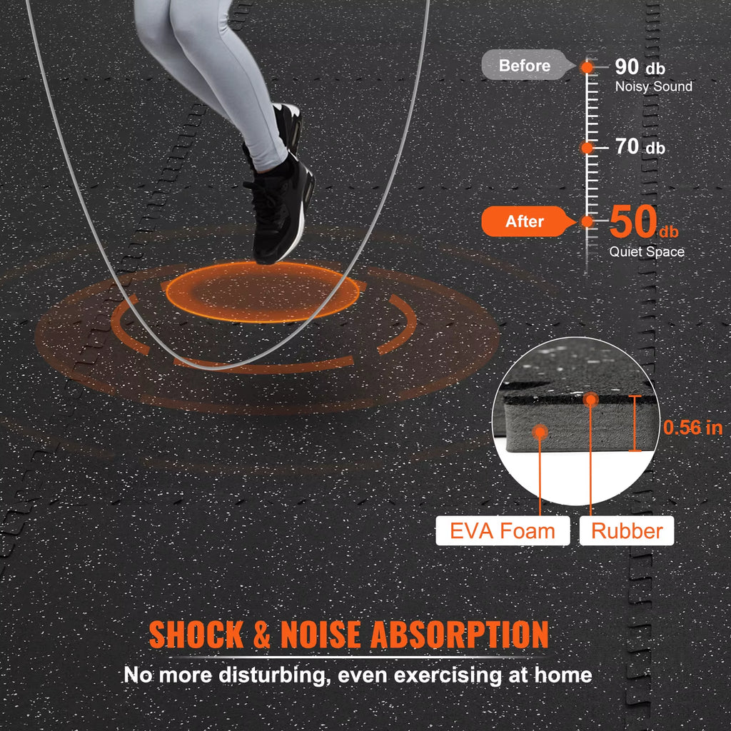 25/12/6 PCS 1/2 in Thick Gym Floor Mats EVA Foam & Rubber Top Interlocking Workout Floor Mats Waterproof Exercise Mats